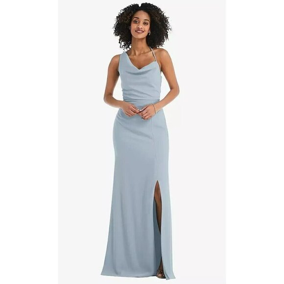 AFTER SIX One-shoulder Draped Cowl-neck Maxi‎ Dress In Mist Size 0R - Picture 1 of 9